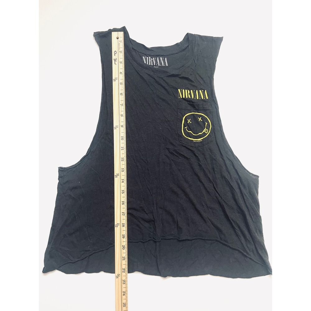 Nirvana Graphic Muscle Tank Top Black Supima Cotton Blend Smiley Face Size L - Picture 8 of 11